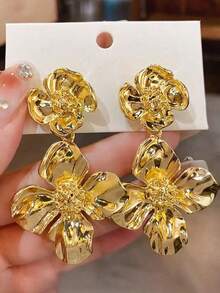 Andkiss Flower Drop Earrings Valentines,Mom,Mother,Mother's Day, - 黃金 - 查看 2