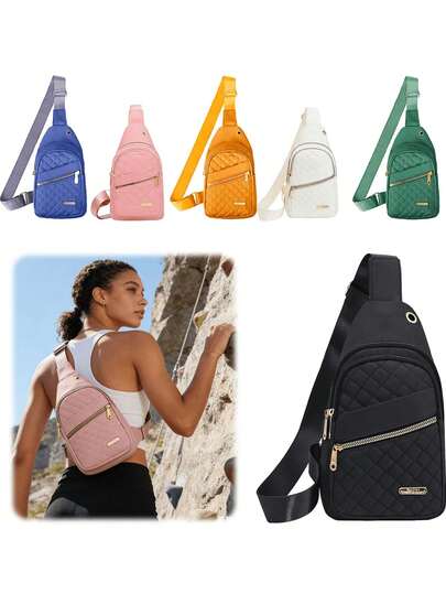 2026 纯色绗缝腰包 - 休闲大容量拉链胸包，可调节斜挎包，日常使用，轻便防水，情人节/母亲节礼物，休闲书包，适合健身、旅行（理想礼物之选） - 男女通用设计