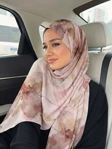 1件印花头巾，时尚优雅简约清新女士围巾，轻盈头巾，适合日常佩戴和祈祷（搭配长袍），海滩度假 - 玫瑰粉 - 查看 3