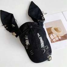 1pc Women's New Y2K Apocalyptic Bunny Ear Distressed Baseball Cap, Unique Street Hip Hop Snapback Hat - Bunny Hat - View 8