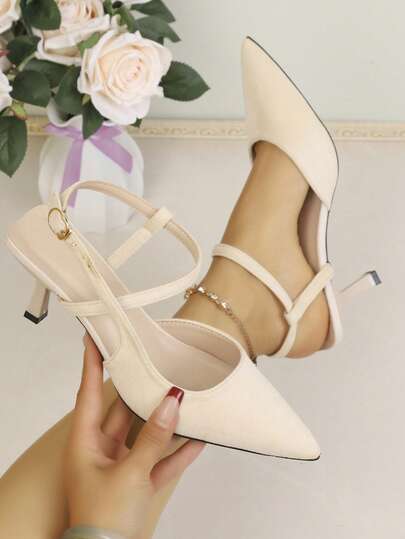 New Women's Black Suede Pointed Toe Criss-Cross Strap, Open Back Mid-Heel Sandals, Elegant Office Shoes