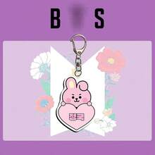 1件套BT21可爱心形亚克力钥匙扣，Koya RJ Shooky Cooky Tata Chimmy Mang包包挂饰，适合ARMY粉丝，耐用动漫周边，完美礼物 - 彩色 - 查看 9