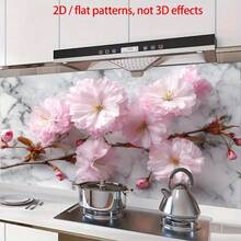 1 Piece, Pink Cherry Blossom Marble Background, Soft, Romantic, Realistic PVC Kitchen Wall Sticker-Easy To Apply, Durable, High-Quality Material. Suitable For Home Decor And Modern Kitchen Interiors, 2D Flat Design. - Style 1 - View 8