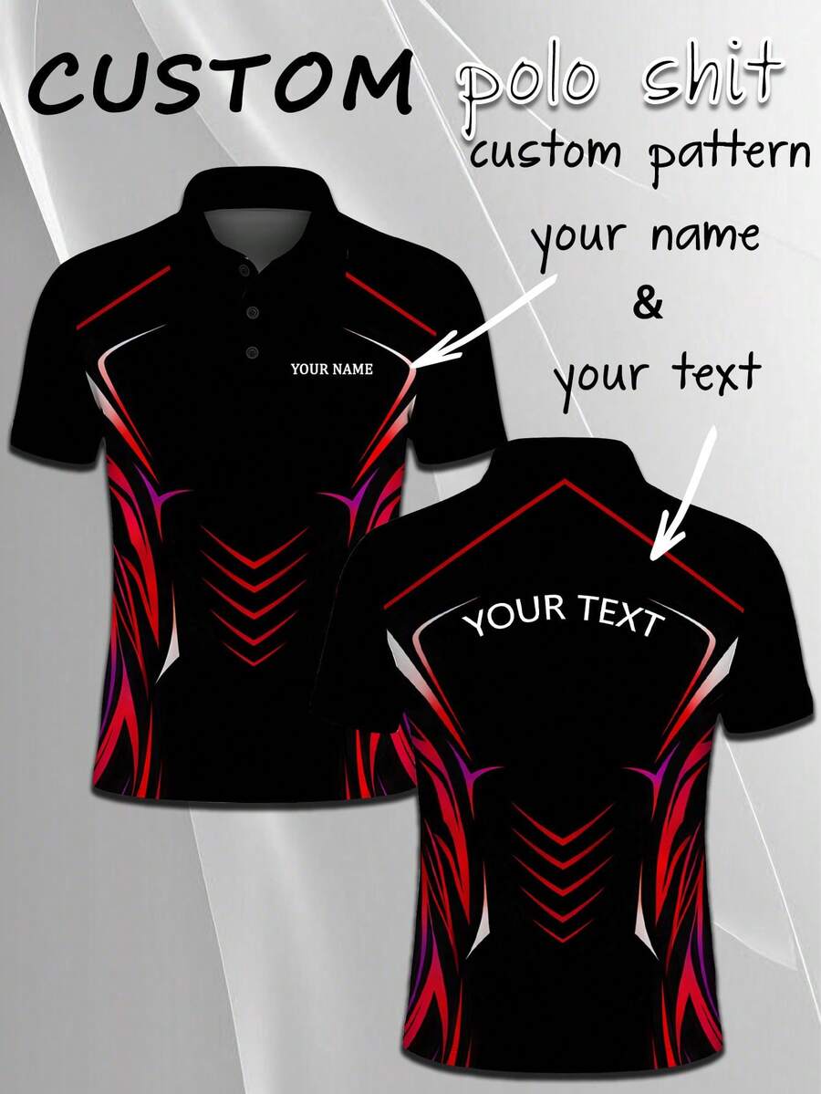 Customized Team Name & Personal Minimalist Polo Shirt For Men, Holiday Gift - Black - View 1