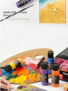 24-Color Metallic Acrylic Paint, 60ml Large-Capacity Liquid Acrylic Paint, Art-Grade Paint With Vibrant Colors And Good Fluidity, Metallic Iridescent Art Painting Tools For DIY Crafts. - Liquid Pigments - View 7