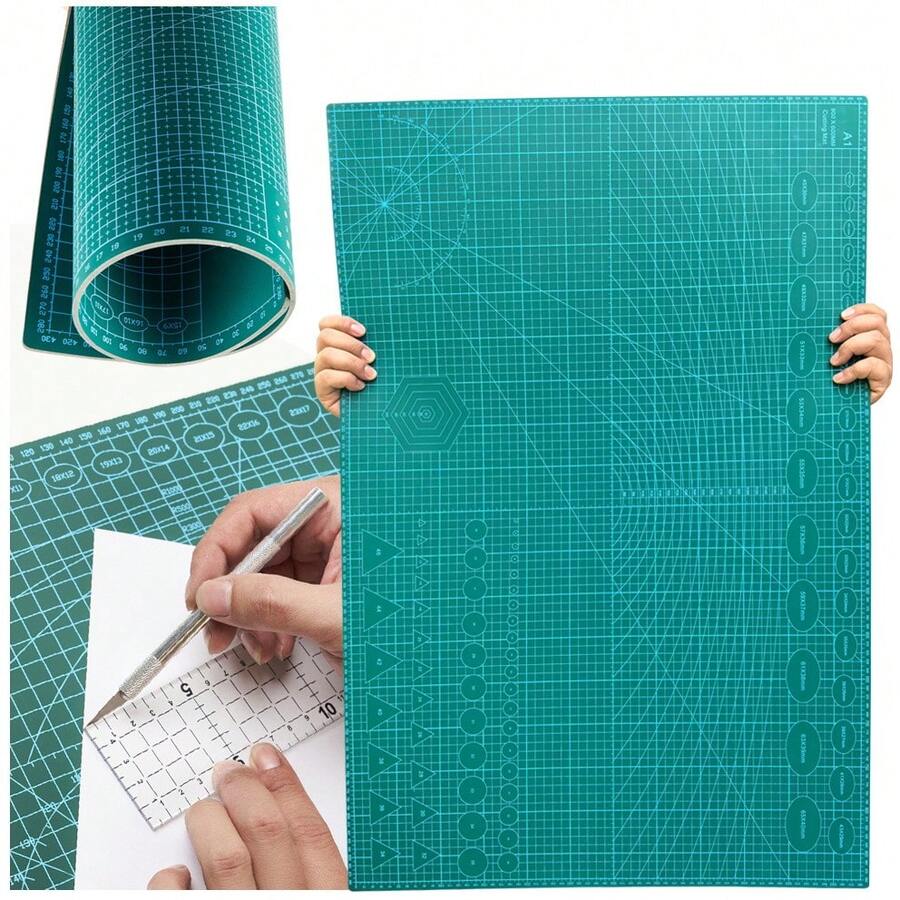 A2/A3/A4/A5 绿色自愈切割垫，0.1mm 和 0.23mm 厚防割工艺切割板，适用于皮革、布料、纸张等，多功能家用 DIY 手工垫，带可伸缩精密切割工具，随机颜色工艺切割工具套装，适用于 DIY 剪贴簿、信封制作和工艺项目 - 綠色 - 查看 1