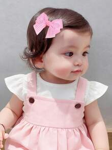 2个/套 女孩粉色蝴蝶结发夹，可爱粉色格子鳄鱼夹，柔软缎面蝴蝶结发夹，甜美优雅休闲发饰，女孩和婴儿生日礼物 - 粉色 - 查看 3