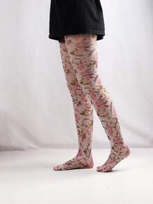1 Pair Women's Silver Thread Floral Tights/Leggings - Multicolor - View 3