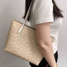 City Tote Bag In Signature Canvas Bags For Women Purses And Handbags For Women COACH Classic Leather Printed Tote Bag Casual Bag For Daily,Gift For Women - Sand Taupe - 查看 7