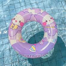 1pc Creative Cartoon Girl Inflatable Swimming Ring, Children's Swimming Pool Summer Beach Party Decor Accessory - Lilac Purple - View 3