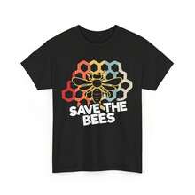 180GSM Pure Cotton Printed T Shirt With Save The Bees Honeycomb Design For Bees Lovers Beekeeper Beekeeping Soft Breathable Comfortable Durable Easy To Clean Stain Resistant With Fine Knitting Craft Perfect For Nature Awareness Events - Black - View 1
