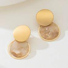 1对时尚圆形亚克力吊坠耳环 - 金黃色 - 查看 2