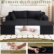 71"Oversized Chaise Lounge Chair,Sectional Double Lounge Chaise With Pillows, Upholstered Corduroy Boneless Lounge Chair, Fluffy Modern Loveseat Sleeper Sofa For Living Room Or Bedroom - 黑色 - 查看 6