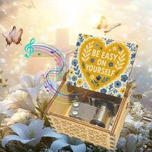 "Be Easy On Yourself" Hand Crank Music Box - Plays "You Are My Sunshine", Mini Vintage Wooden Musical Box For Self-Care, Birthday, Get Well Soon Gift For Women, Teens, Friends - Heart-shaped Music Box - View 7