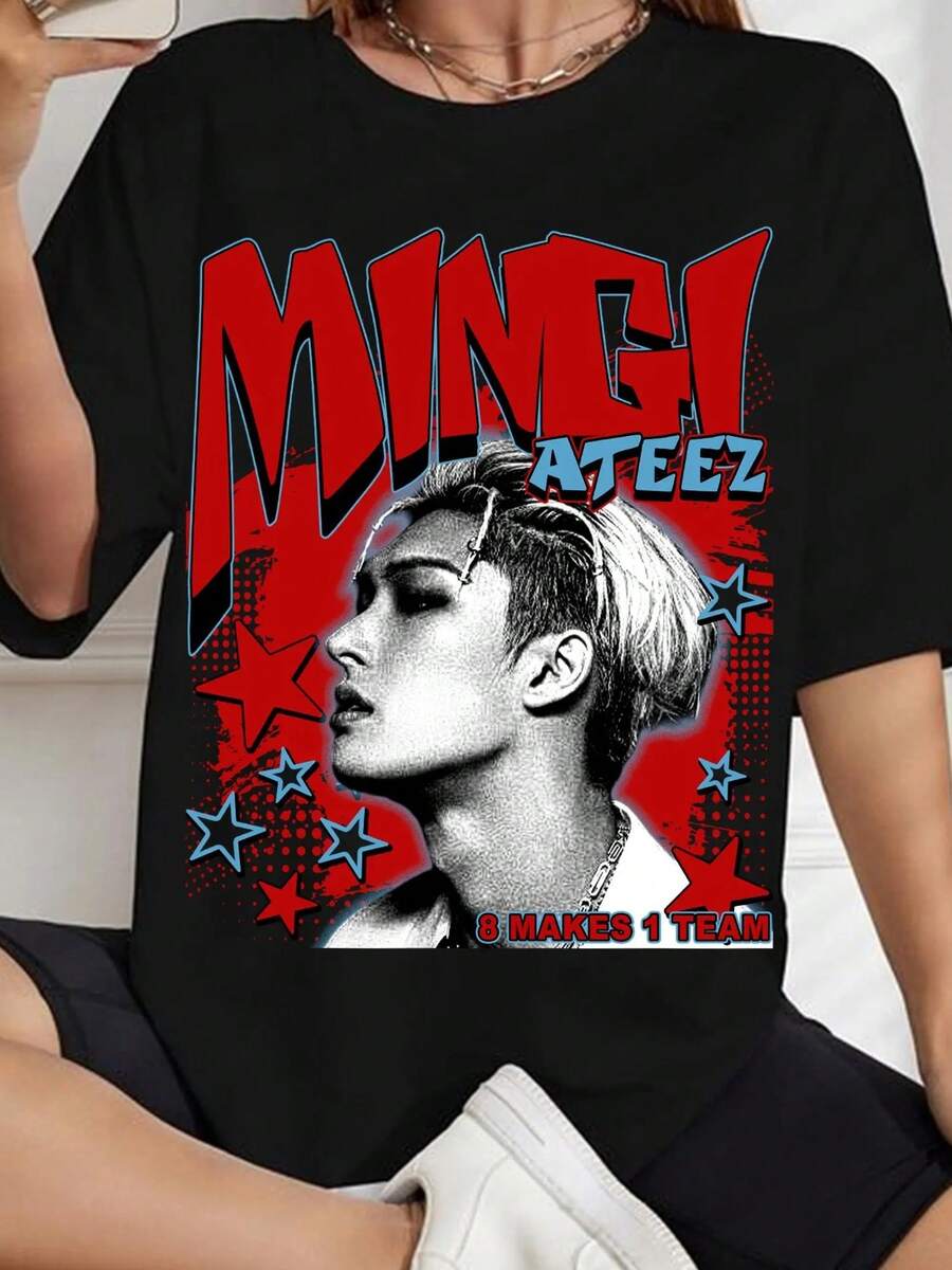 Camiseta Retro Mingi AteezS, Camiseta AteezS 2025 World Tour In Your Fantasy, Camiseta AteezS Golden Hour Part 2, Camiseta/Suéter Kpop para Miembros de AteezS - Negro - Ver 1