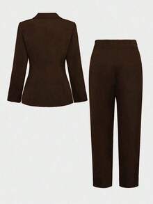 2pcs/Set Elegant Basic Slim Fit Blazer Jacket + Ankle-Length Pants, Suitable For Business, Commute And Daily Wear - màu nâu - Xem 8