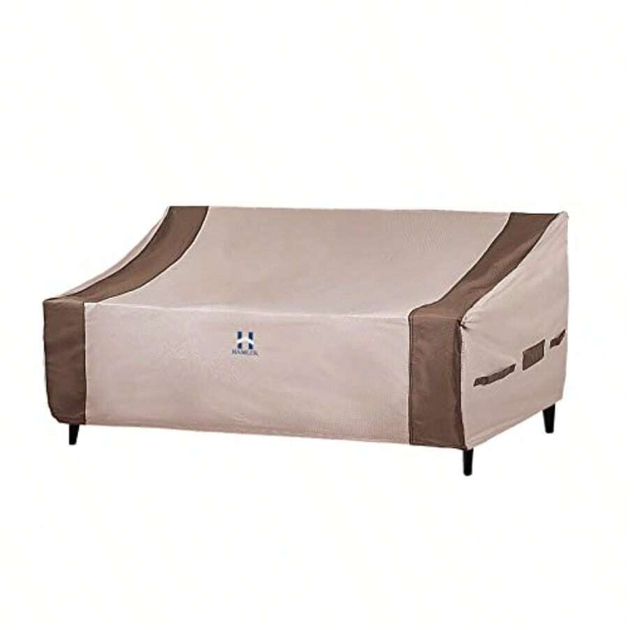 HAMLER - Funda para sofá de patio 3 plazas resistente al agua traje de sofá de dos plazas rejillas de ventilación y asas se adapta a hasta 70 pulgadas de ancho x 38 pulgadas de profundidad x 24 - Marrón y beige - Ver 1