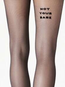 1pc Women's Ultra-Thin Black Gothic English Letter Leggings, Suitable For 40-55kg Figures, Sexy And Fashionable Pantyhose, Lingerie Stockings - Multicolor - View 7