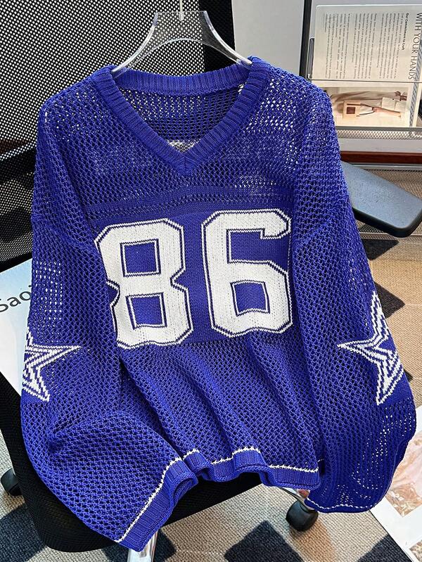 女士夏季宽松卫衣，男女皆宜休闲宽松版型数字印花轻盈透气针织上衣 春季