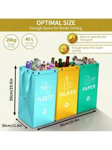 1pc/3pcs Foldable Trash Can, Reusable, Easy To Clean, Large Capacity, Durable Outdoor, Kitchen, Living Room Garbage Sorting Bin - Light Blue + Yellow + Grass Green - View 5