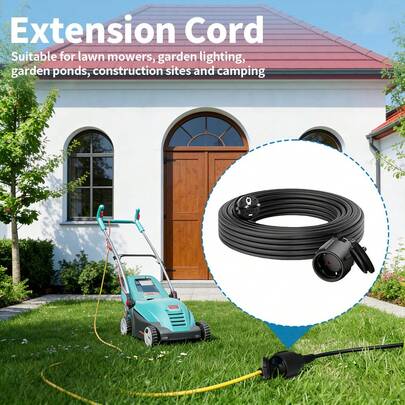 CILIA 1pc EU Standard Power Extension Cord With Safety Dust Cover Single Socket, Durable Flexible Cable For Home & Outdoor Use