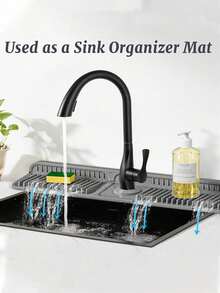 [Delivery Within 2-7 Days In The United States]1pc Silicone Water Drain Mat Kitchen/ Bathroom Sink Splash Guard Anti-Slip Surface Pad/ Rack ,Silicone Kitchen Sink Tray With Drainage Spout, Kitchen Faucet Sink Splash Guard, Silicone Faucet Water Catcher Mat, Sink Draining Pad Behind Faucet, Rubber Drying Mat, For Kitchen & Bathroom Countertop Protect, Kitchen Supplies, Bathroom Accessories, Kitchen Organizer, Household Kitchen & Bathroom Accessory ﻿24 Inch Faucet Mat For Kitchen Sink Splash Guard Behind Faucet, Sink Protectors For Kitchen Sink Faucet Mat Splash Guard For Kitchen Sink Area, Longer Silicone Faucet Guard & Draining Mat, Grey Dorm Room Essentials College Storage - Multicolor - View 2