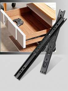 2/4件套黑色不锈钢加厚抽屉滑轨，耐用家具滑轨，侧装式橱柜/衣柜滑动导轨 - 黑色 - 查看 2