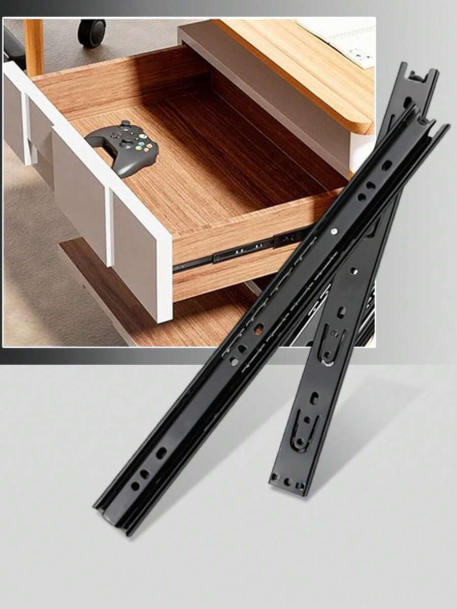 2/4件套黑色不锈钢加厚抽屉滑轨，耐用家具滑轨，侧装式橱柜/衣柜滑动导轨