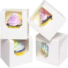 10PCS/1PC/Auto-Pop Up Cupcake Boxes Individual Cupcake Container White 3.5" X 3.5" X 3.5" Single Cupcake Boxes - White - View 3