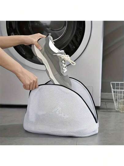 1pc White Bag With Black Zipper, Shoe Wash Bag, Shoe Storage Bag, Home Shoe Wash Bag, Shoe Wash Filter Net Bag, Laundry Bag, Washing Machine Filter Bag, Anti-Deformation Laundry Bag, Anti-Entanglement Laundry Bag, Anti-Staining Laundry Bag, Travel Shoe Storage Bag Dress Pants Shoes Jeans Boots Skirt,Spring,Minimalist,Summer Tops