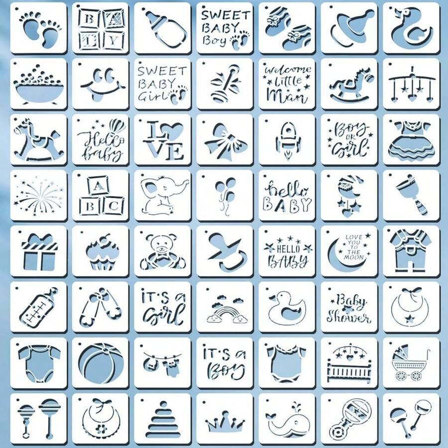 56片装3英寸淋浴间彩绘模板，可重复使用，可爱动物图案，非常适合用于连体衣、蛋糕等。 - 56pcs - 查看 1