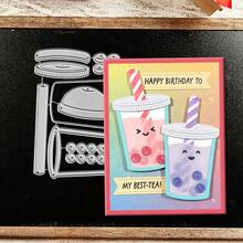 Creative Bubble Tea Cup Dies, DIY Scrapbooking Album And Embossing Stencil, Greeting Card Making Tool, Card Paper Cutting Crafts ,Gift Card Making Template Die Cuts. - Silver - View 4