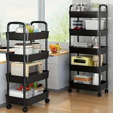 Carrito de cocina, camión de almacenamiento, cesta móvil, estante de ruedas negras - Blanco - Ver 3