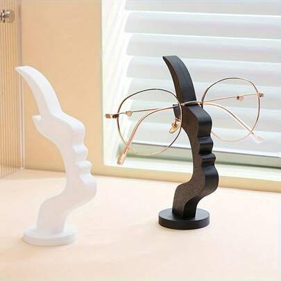 2pcs Abstract Face Design Eyeglass Holder & Fashionable Eyewear Display Stand - 3D Printed Art Decor, Suitable For Home Office, Unisex Glasses Organizer (2pcs Set) (Black, White)