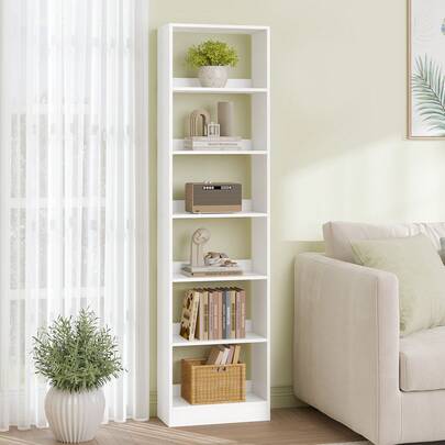 HaluPeit Boekenkast, 6-laags boekenkast, kubusplank, moderne open houten plank, opberg- en displayplanken voor woonkamer, thuiskantoor, slaapkamer, wit