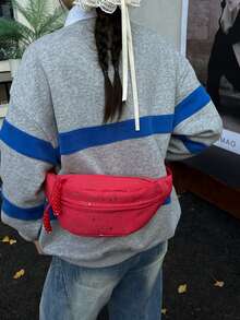 Nueva bolsa de cintura de nailon de unicolor, bolsa de pecho cruzada, bolso de mano con forma de dumpling de PU de moda para mujeres - Rojo - Ver 4