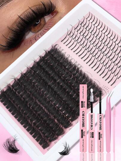 300/280/244pcs Cluster Faux Eyelashes Set, Long Pointed Style, Length 14-22mm, Thick & Curly, D80D-100D-120D, DIY Fairy Pointed Tip Lashes, Cartoon Style Lash Clusters, Thick Lashes (100D Long Pointed Set), Eyelash Extension Kit