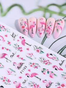 Set de 2 pegatinas de arte de uñas 3D con flamencos rosas tropicales e hibiscos, decoración de uñas de verano para mujeres - Multicolor - Ver 9