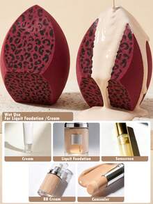 Large Leopard Red Makeup Blender Sponges 4/8Pcs Latex-Free Water Expanding For Face Makeup Foundation Concealer Blush Contouring - Multicolor - View 3