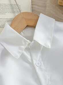 Camisa de manga corta casual y linda con estampado de animales del parque de dibujos animados para niños - Parte superior cómoda de verano para niño, adecuada para viajes, fiestas y uso diario - Blanco - Ver 3