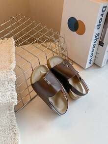 1 đôi dép xăng đan trẻ em kiểu tối giản, giày trẻ em đế mềm thoải mái, giày dép hở mũi thời trang. - Cà phê nâu - Xem 6