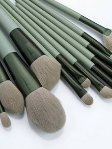 12pcs Green Makeup Brush Set With Brush Holder, Multi-Functional Professional Cosmetic Tools - Green - View 4