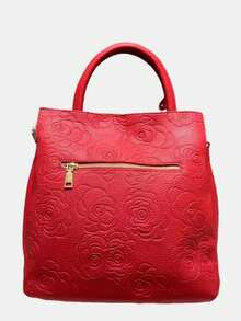 优雅复古女士大容量花卉手提包，时尚托特包，配有可拆卸肩带，女士钱包兼单肩包，适合日常使用和工作，是理想的节日礼物 - 紅色 - 查看 8