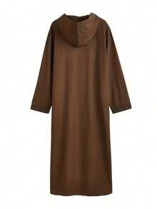 Men's Traditional Middle Eastern Cultural Attire, Deep Brown Embroidered Hooded Long Sleeve Casual Robe - Brown - View 4