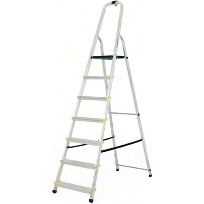 Aluminium Step Ladder - 7 Step Folding Ladder - Non-Slip Surface Hand Rails 7 Tread - Closed Height 2150 Mm Platform Height 1400mm