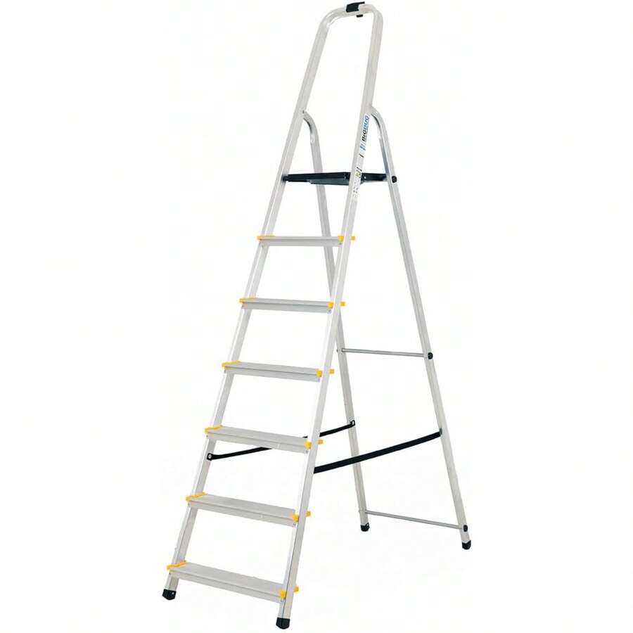 Aluminium Step Ladder - 7 Step Folding Ladder - Non-Slip Surface Hand Rails 7 Tread - Closed Height 2150 Mm Platform Height 1400mm - 7 Tread - 2150mm - View 1
