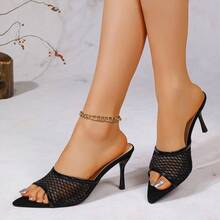 Giày cao gót lưới màu đen dành cho nữ, mẫu thời trang hè 2026 mới, đa năng, phù hợp đi làm, dự tiệc, sandal mùa hè. - Lưới đánh cá màu đen - Xem 4