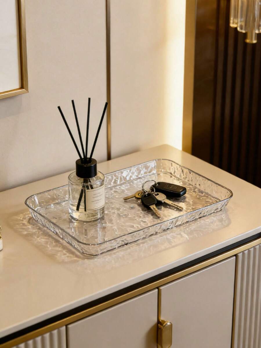 1pc Thick Acrylic Transparent Tray, Modern Wavy Pattern, Rectangular Desktop Organizer/Display Stand, Suitable For: Cosmetics, Tableware, Miscellaneous Items, Office Supplies, Snacks, Candy Box, Weddings, Parties, Gatherings, Daily Use - Clear - View 1