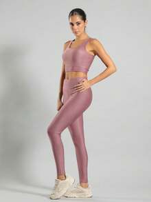 FITNATION Tank Top Made Of Micro-Ribbed Fabric With A Shiny Finish, High Elasticity, And Support. - 乾枯玫瑰色 - 查看 4