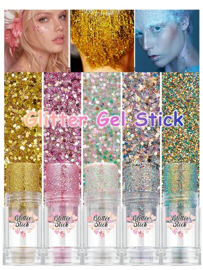 1支美人鱼闪粉棒，3D全息炫彩闪粉啫喱，适用于脸部、身体、头发，适合舞台妆、音乐节、庆典、夜店等场合。